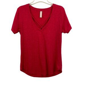 Altar’d State Red V Neck Criss Cross Short Sleeve T-Shirt Womens Size Medium